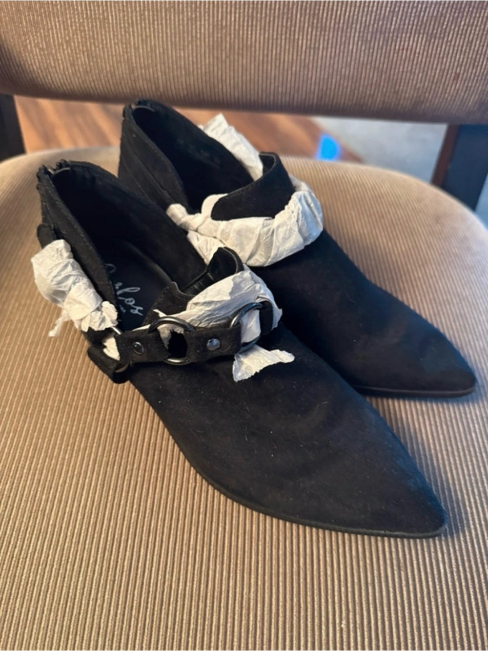 Carlos Santana Black Pointed Ankle Booties with Buckle Detail